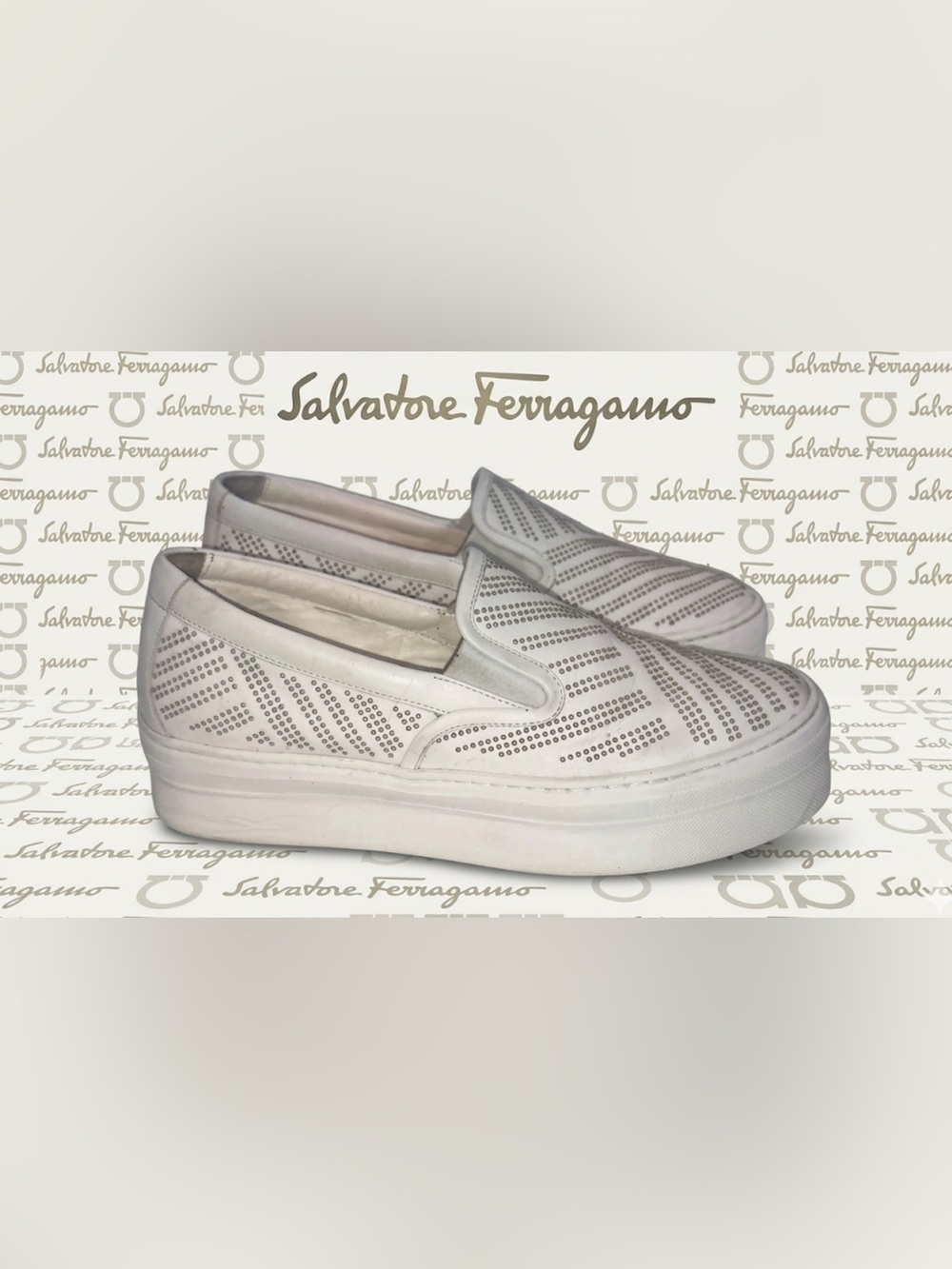 Authentic Salvatore Ferragamo designer studded leather platform sneakers sz 10